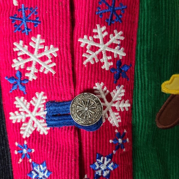 Corduroy Multi Color Christmas Holiday Retro Vest-Size Small - Picture 2 of 5